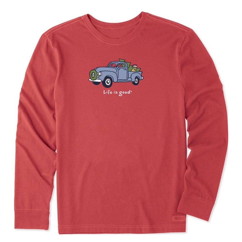 Life is Good Holiday Rocket Truck Long Sleeve Crusher Tee – Faded Red